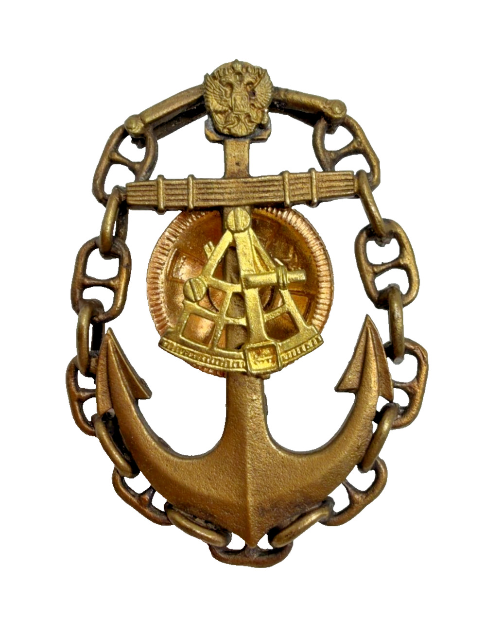 Vintage Nautical Anchor Sextant Military Style Pin Brooch 2.1 x 1.5 in
